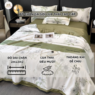 Bộ chăn ga gối lụa thái nhập khẩu cao cấp, combo chăn ga chất liệu lụa thái mềm mịn, thoáng mát dễ dàng vệ sinh