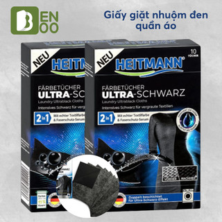 Giấy giặt nhuộm đen quần áo Heitmann Hộp 10 tờ giữ màu cho quần áo đen, Phục hồi màu cho quần áo bị phai màu, Hàng Đức