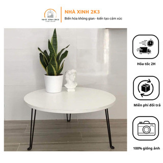 Bàn tròn gấp gọn, bàn gỗ decor chân sắt, bàn ăn, bàn làm việc đa năng, ngồi học, decor phòng siêu đẹp
