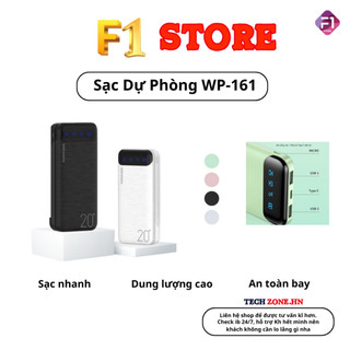 Sạc dự phòng 20000mah WP161, pin tích điện thiết kế nhỏ gọn đèn lead hiển thị phần trăm pin thế hệ 2023 DC32 F1 STORE