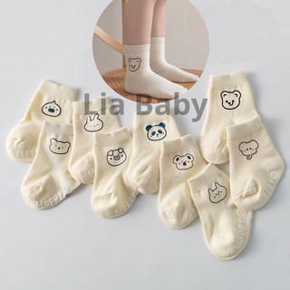 Tất Vớ Màu Trắng Kem Loại Dày Chống Trượt Cổ Cao Hình Thú Đáng Yêu Cho Bé