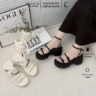 Giày sandal CL đế bánh mì 8cm hai quai ngang khoá