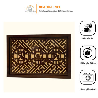 Miếng dán tường trần nhà gỗ thông lót mica chống ám khói bàn thờ cao cấp họa tiết Phúc, Lộc, Thọ, chữ Vạn