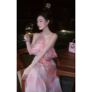 maxi yếm tơ bèo rớt vai đá