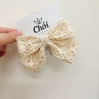 Cặp tóc, kẹp tóc nơ ren rủ màu be tiểu thư- K208
