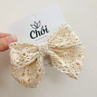 Cặp tóc, kẹp tóc nơ ren rủ màu be tiểu thư- K208