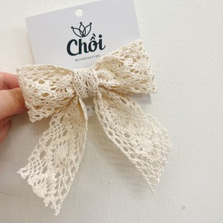Cặp tóc, kẹp tóc nơ ren rủ màu be tiểu thư- K208