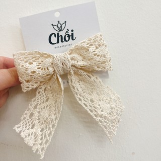 Cặp tóc, kẹp tóc nơ ren rủ màu be tiểu thư- K208