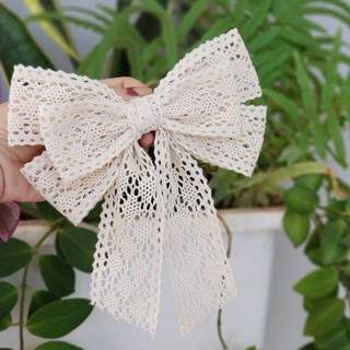 Cặp tóc, kẹp tóc nơ ren rủ màu be tiểu thư- K208