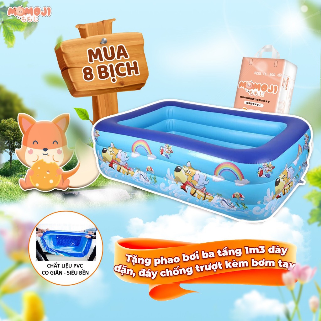 [Tặng Vali,xe đạp ba bánh,bàn lego] Combo 8 bịch Tã/Bỉm Momoji extra siêu thấm hút cho bé