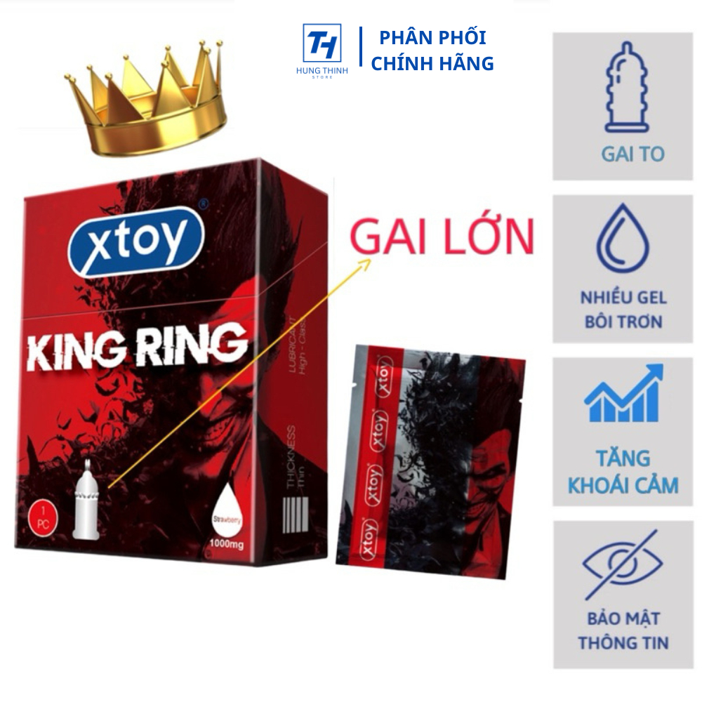 Bao cao su gai XTOY KING RING gai lớn, bcs siêu bi gai, nhiều gel bôi trơn, hương dâu