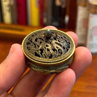 Lư đốt trầm hình Rồng mini, lò đốt xông trầm, bình đốt trầm hương bằng kim loại size nhỏ - tặng 5 khoanh nhang vân mây