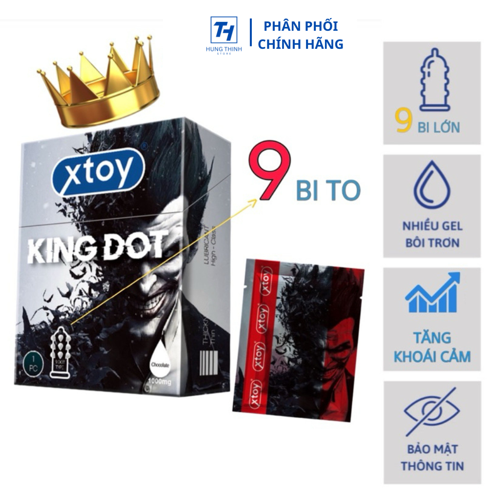 Bao cao su bi XTOY KING DOT 9 bi lớn, bcs siêu gân gai, nhiều gel bôi trơn, hương chocolate