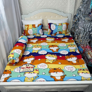 Bộ ga gối thun Hàn Quốc hổ hoạt hình vỏ ôm khoá kéo