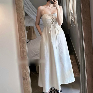 ĐẦM LINEN NUDE DÂY ĐAN NGỰC DÁNG DÀI