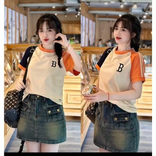 ÁO THUN NỮ, ÁO BABYTEE PHỐI TAY IN CHỮ B