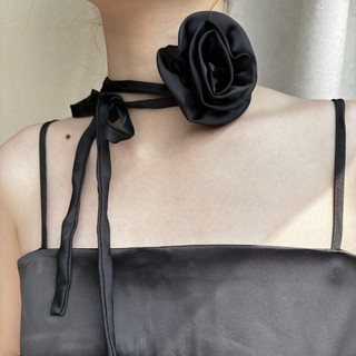 Vòng cổ choker dây mỏng và dày đính hoa hồng đen C206 Choker Club