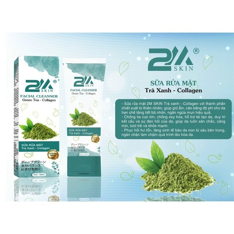Sữa Rửa Mặt 2mskin trà xanh collagen 130ml