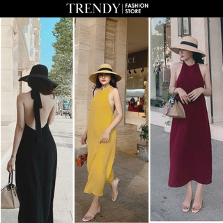 Đầm maxi cổ yếm hở lưng dáng dài 4 màu siêu xinh hàng có lót ngực kèm ảnh thật phù hợp đi biển đi du lịch hẹn hò
