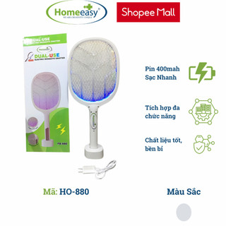 Vợt đuổi muỗi homeeasy ho-880 - tích hợp đa chức năng, đèn pin, vợt muỗi, đèn diệt côn trùng
