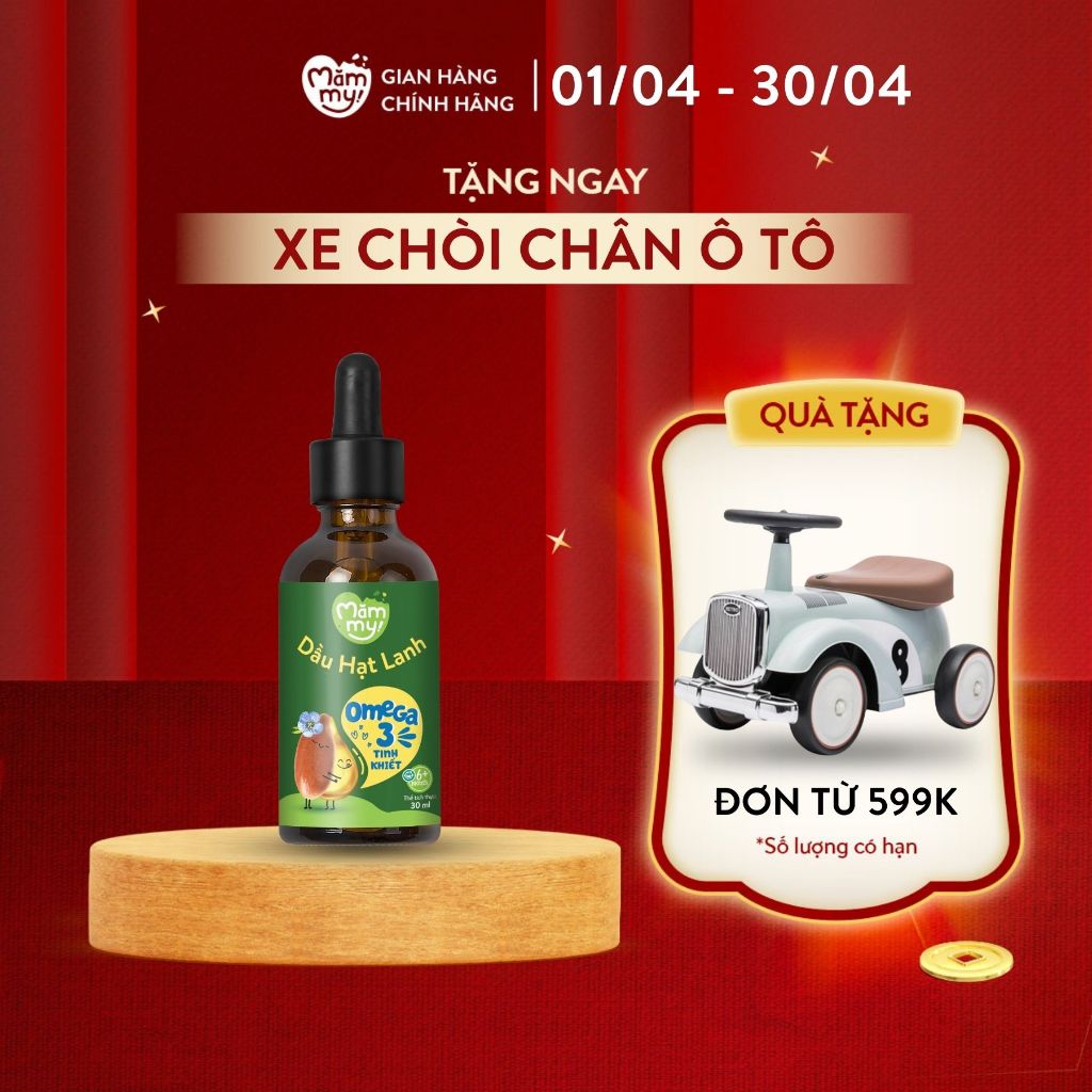 Dầu hạt lanh bổ não Mămmy hữu cơ nguyên chất, ép lạnh, cung cấp Omega 3 và dinh dưỡng cần thiết cho bé ăn dặm, chai 30ml