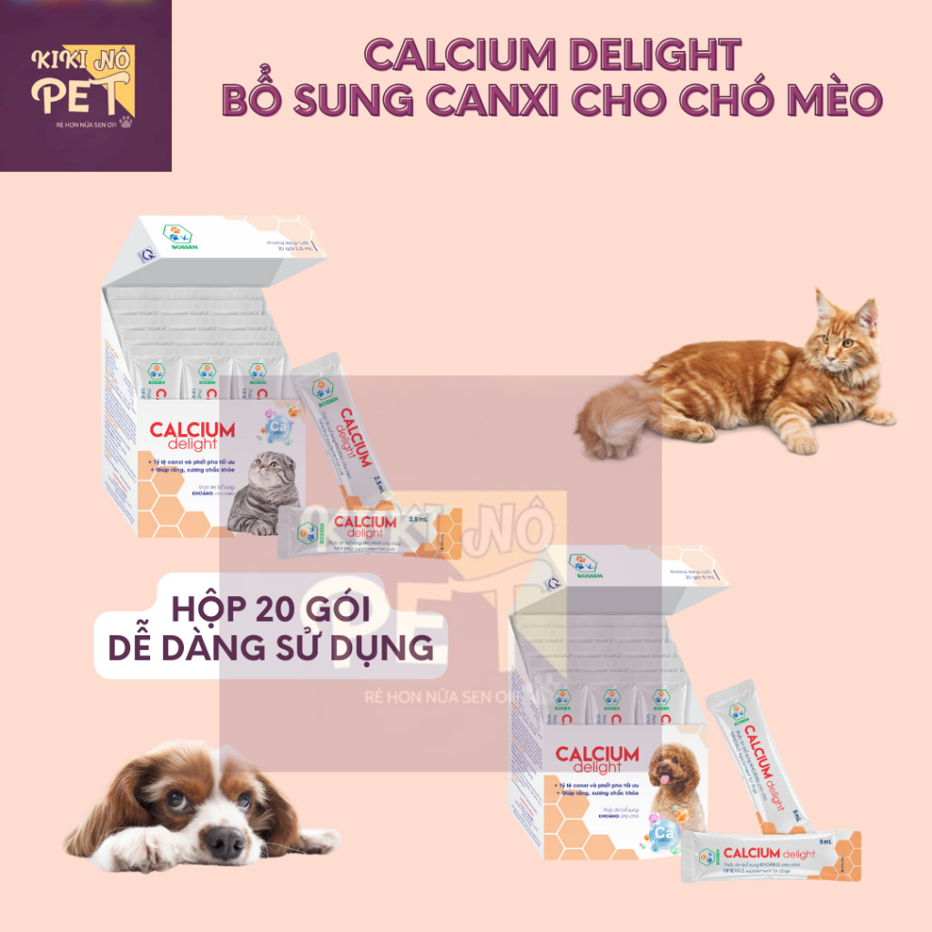 Canxi Delight, Canxi Nano Hữu Cơ Bổ Sung Canxi, Vitamin D3 Cho Chó Mèo Dạng Sữa Nước - KIKINO