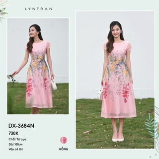Đầm họa tiết hoa dự tiệc dáng xòe, váy xòe dạo phố cổ leo ngắn tay vai bồng LYNTRAN DX-3684N