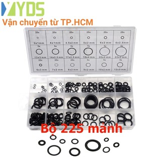Bộ 225 chiếc vòng chữ o cao su nitrile màu đen có hộp, vòng đệm dầu các loại vòng đệm vòng đệm ống nước