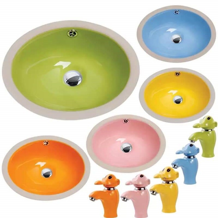 Chậu lavabo trẻ em âm bàn đá - Chậu rửa tay trem em mầm non  hàng sứ men nung màu sắc bền đẹp