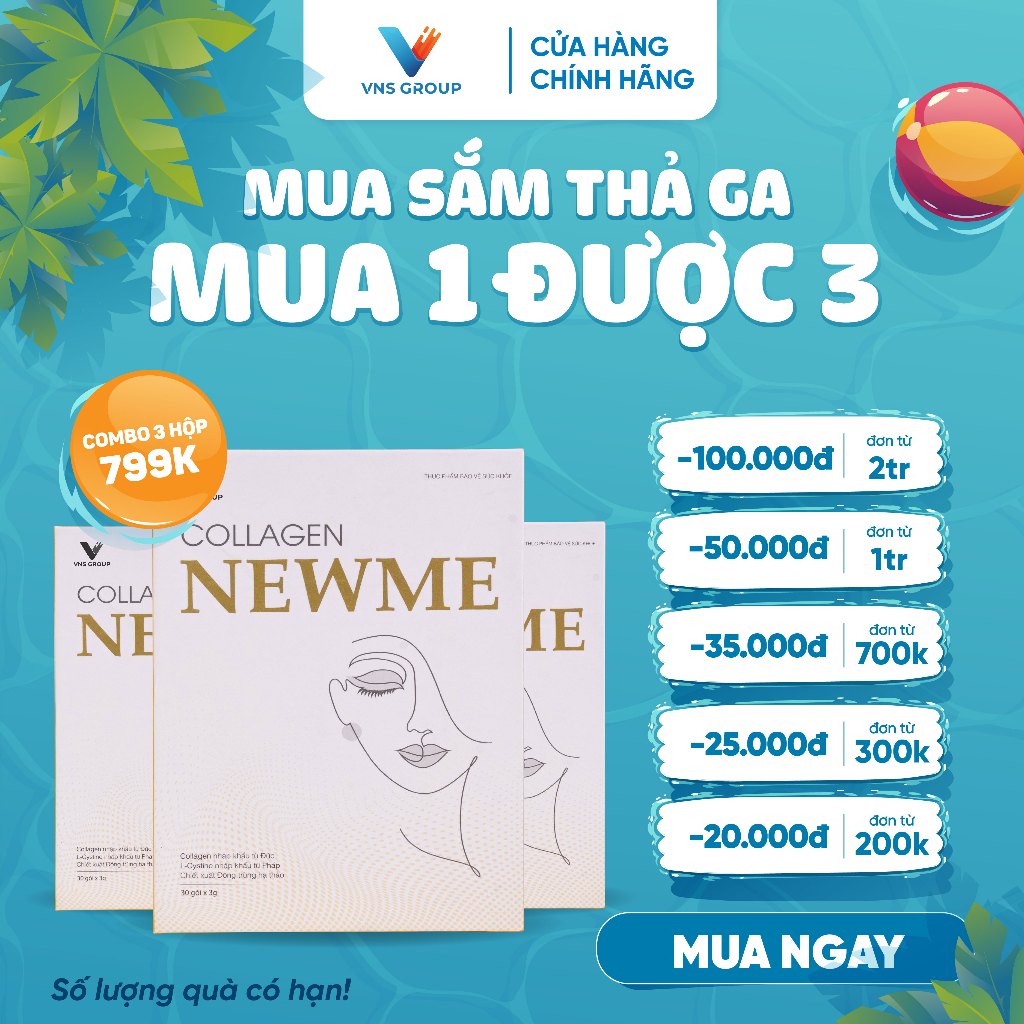 Combo 3 Bột cốm Collagen uống NewMe VNS Group dưỡng trắng da và chống lão hóa 30 gói/hộp