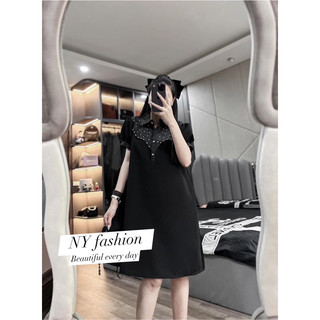 Đầm suông babydoll đầm bầu dự tiệc dạo phố công sở cổ sơ mi đính đá thiết kế thời trang dễ thương đáng yêu