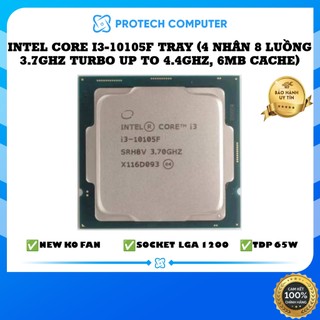 Bộ vi xử lý CPU Intel Core i3-10105F Tray (3.7GHz turbo up to 4.4Ghz, 4 nhân 8 luồng, 6MB Cache, 65W) Bảo Hành 36 Tháng