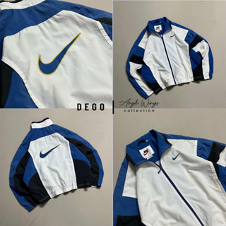 Áo khoác nike nam nữ 2 lớp cap cấp, Áo khoác JERRY chất gió 2 lớp xịn xò trắng phối xanh m02