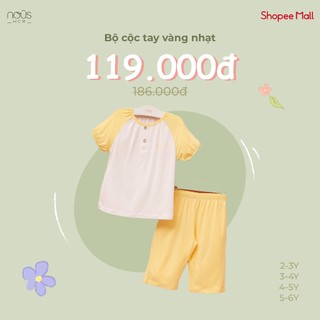 Bộ Quần Áo Cộc Nous Màu Trắng Vàng Nhạt Bé Gái  - Chất liệu Nu Doux Mềm Nhẹ (Size Từ 2-3Y Đến 6-7Y)
