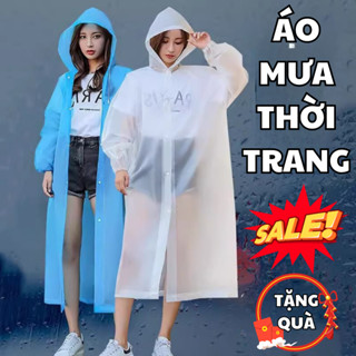 Áo mưa thời trang nam nữ, áo khoác đi mưa phong cách có khoá tiện lợi, mũ dây rút