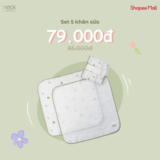 Phụ kiện cho bé - Set 05 chiếc khăn sữa Nous - chất liệu Nu Bamboo, nu Muslin kháng khuẩn, thấm hút vượt trội