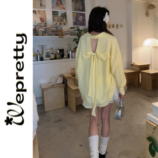 RIBBON SHIRT AH21 - Áo sơ mi dài tay phối nơ xinh xắn chất liệu đũi mềm Wepretty Clothes với 4 phân loại màu dễ phối