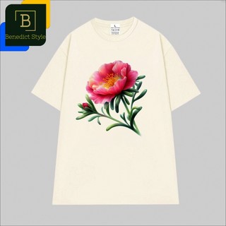 Cao cấp - Áo thun oversize in hình Hoa Mười Giờ và nụ hoa màu hồng tươi tắn nhẹ nhàng Portulaca grandiflora shirt BND797