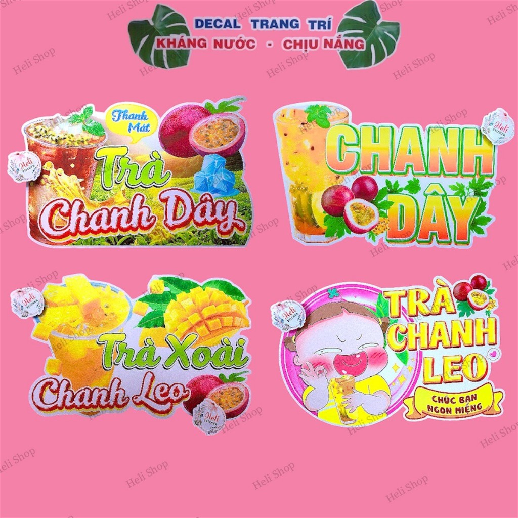 Decal TRÀ CHANH DÂY, TRÀ CHANH LEO Trang Trí Quán Trà Sữa, Cà Phê, Quán Ăn, Dán Tủ, Kính, Tường, Gỗ,