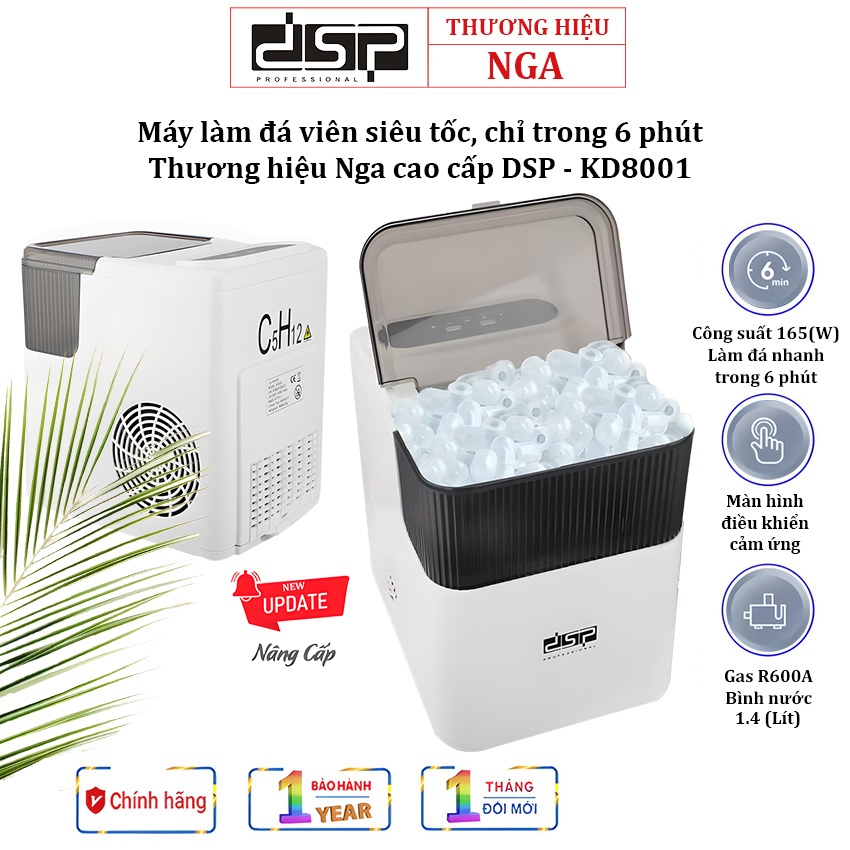 Máy Làm Đá Viên Siêu Tốc DSP KD8001 - 12kg/24h, Kích Thước 1470x520x530mm, Trắng