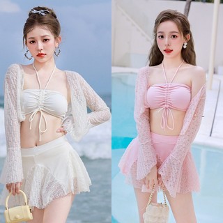 Set bikini bộ đồ bơi đi tắm biển 2 mảnh áo choàng chân váy xòe kín đáo sexy che bụng