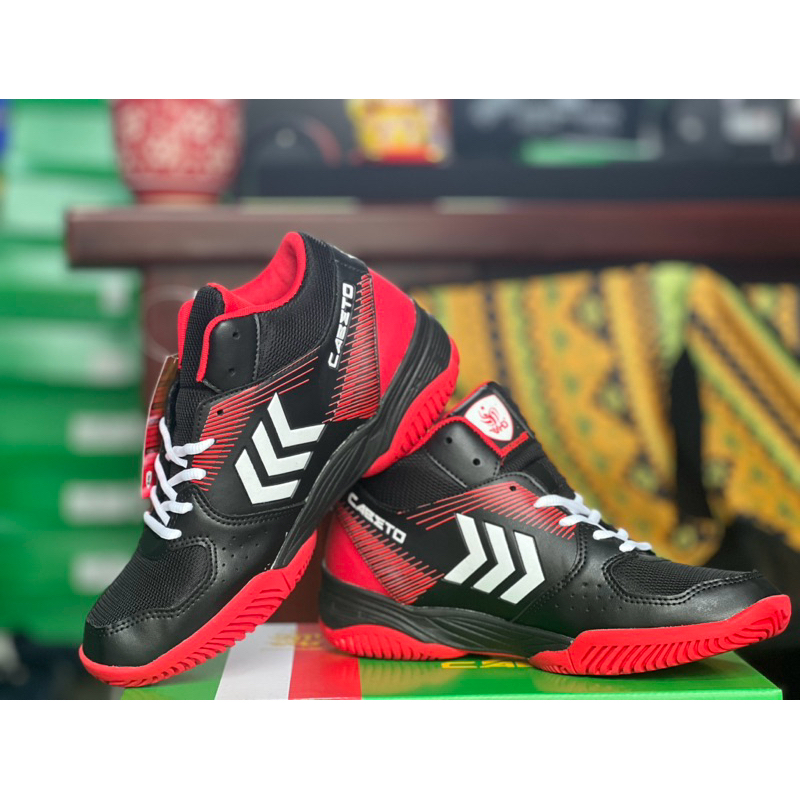 Giày bóng chuyền VHD Cabeto classic đen đỏ: chuyên dụng cho bóng chuyền, bóng rổ ... cày sân bê tông