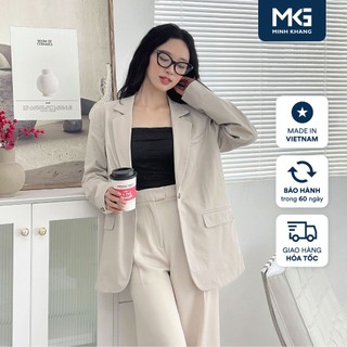 Bộ blazer nữ chính hãng mkg áo dài tay, quần suông thiết kế sang trọng cao cấp mkg - sbz151