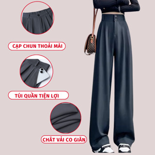 Quần Vải Ống Suông Nữ Madela Lưng Cao 2 Cúc Thiết Kế Cao Cấp, Quần Vải Nữ Ống Rộng Cạp Cao Phong Cách Công Sở Thanh Lịch