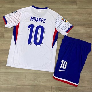 Bộ quần áo bóng đá tuyển Pháp trắng sọc Euro24 in tên Mbappe số 10