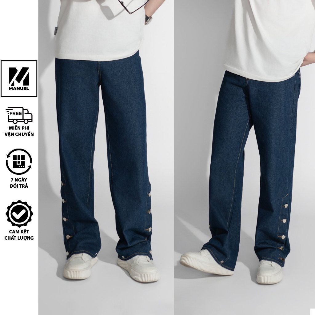 Quần jean ống rộng Manuel chất jean mềm cotton màu xanh size 40-95kg JRCOQT
