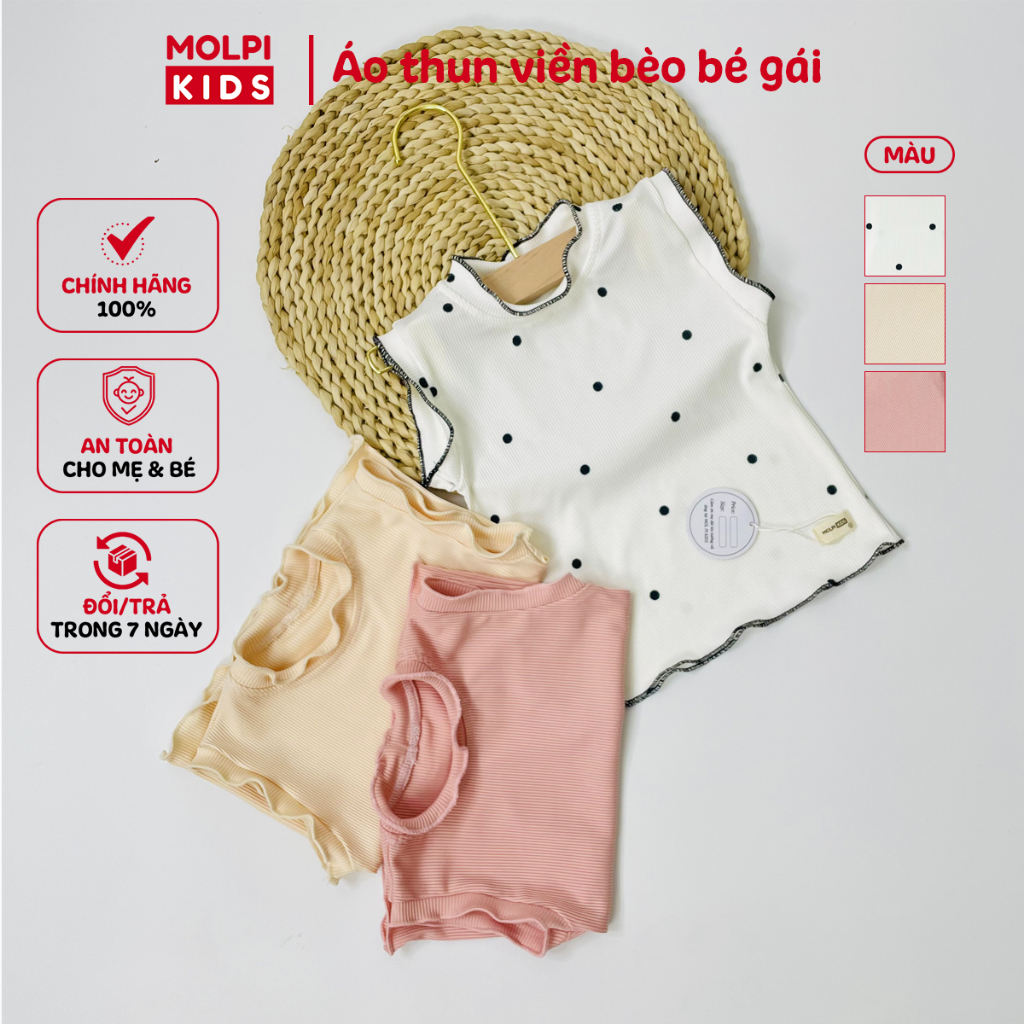 Áo Ba Lỗ Bé Gái/ Áo Thun Bé Gái nhún bèo phong cách Hàn Quốc, vải tăm lạnh cao cấp, mềm mịn, size 7-17kg
