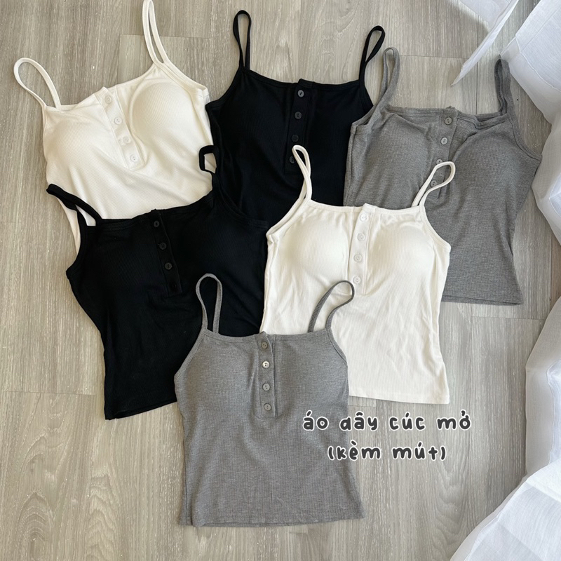 (ẢNH OLDSCHOOL) (KÈM MÚT) Áo 2 dây cài cúc trước kèm mút trong ôm dáng