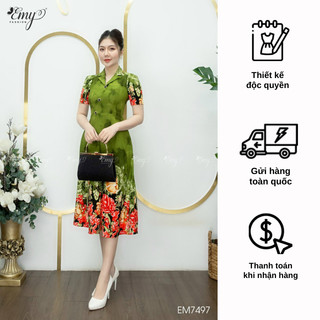 Đầm emy em7497 xoè cổ vest danton hoa chân lai
