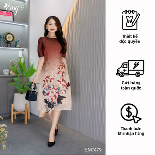 Đầm emy em7479 suông hoa ombre đỏ nâu